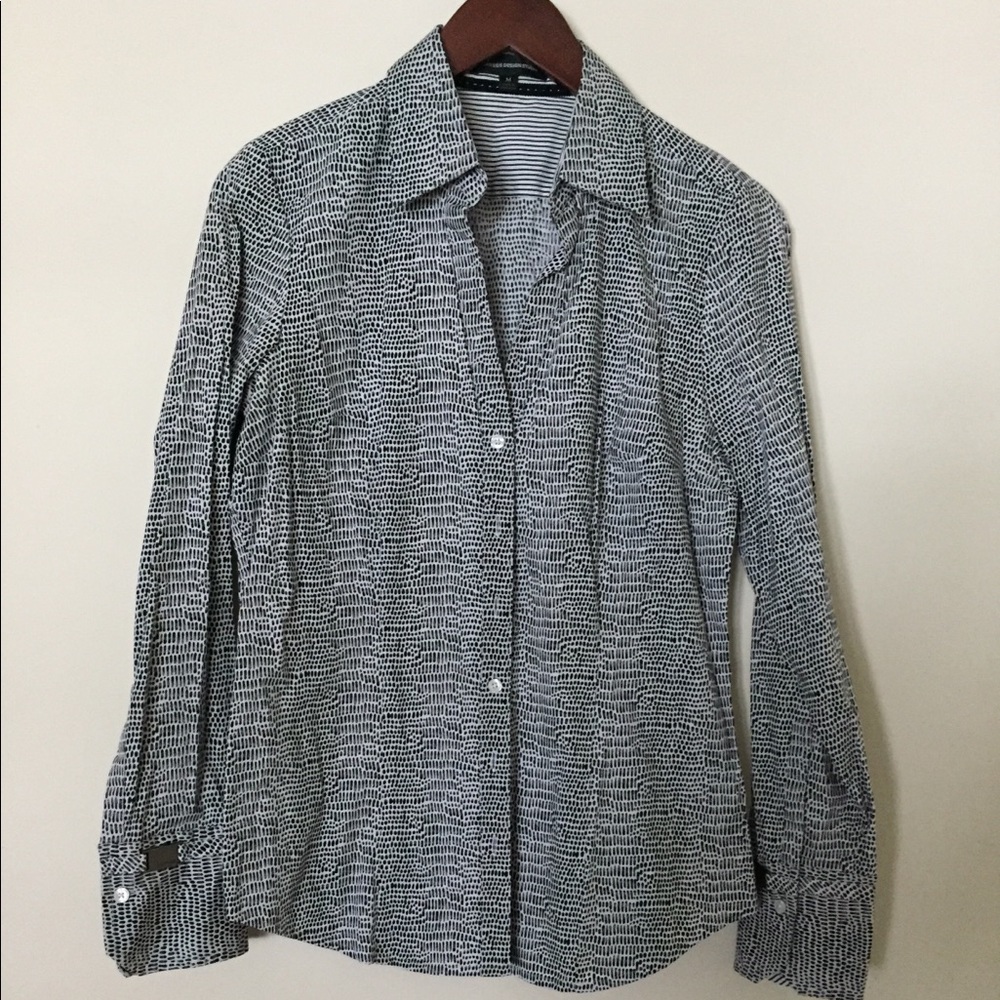 Express Black and White Patterned Dress Shirt